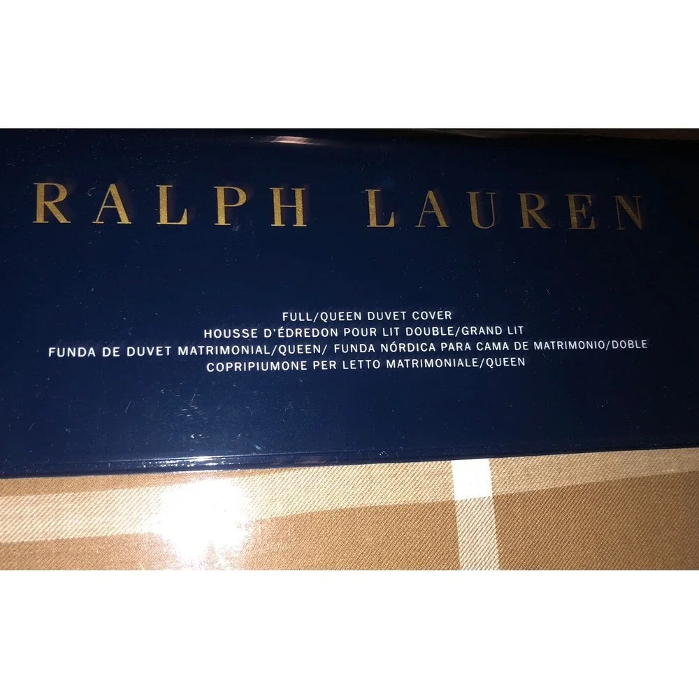 Ralph Lauren Duvet Cover Full/Queen Windowpane Camel Cream Modern Equestrian NEW